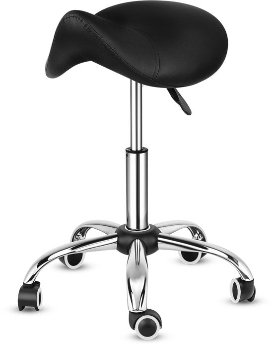 Bayt Sattelhocker - Sattelstuhl - Barbierhocker - Sattelhocker auf Rollen - Tabouret - Höhenverstellbar - Schwarz
