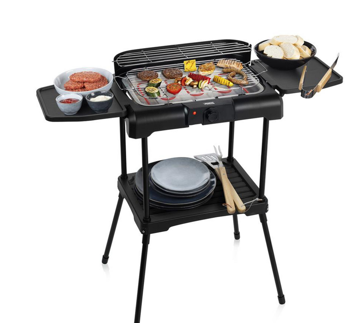 Princess Elektrogrill mit Seitentischen – 2200 W – 40 x 24,5 cm – Schwarz