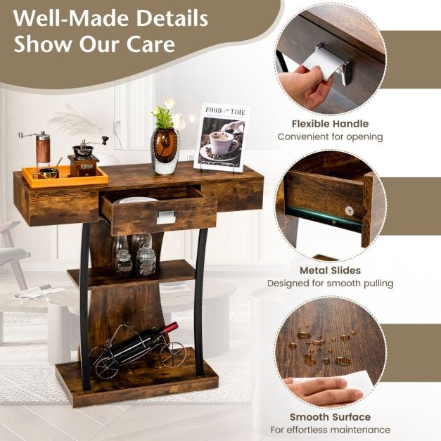 Coast - T-förmiger Konsolentisch mit Schubladen - 2 Ablagen - Industriedesign - Rustikales Braun