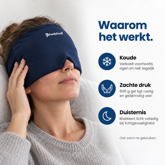 PurelyGoods® Migräne-Maske 600 g – Kühlpack mit Gefrierbeutel – Blau