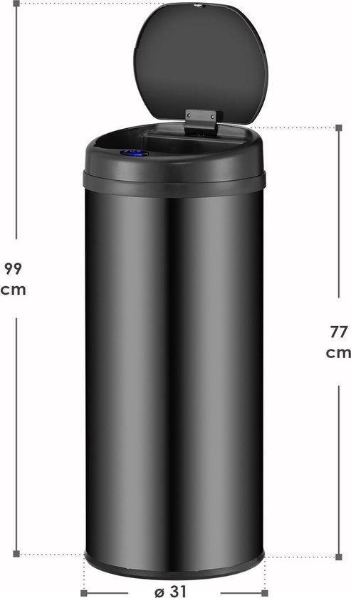 Automatischer Abfallsammler / Abfallsammler / Sensorabfallsammler - 50 Liter - Schwarz - Rund