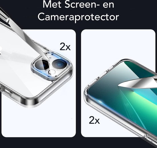 Podec iPhone 13 mini Case Transparent - Bundle mit 2x Displayschutzfolie + 2x Kameraschutzfolie - Handyhülle mit Schutzglas - Case Transparent