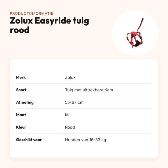 ZOLUX Easyride Rotes Hundegeschirr mit automatischer Leine – Größe M