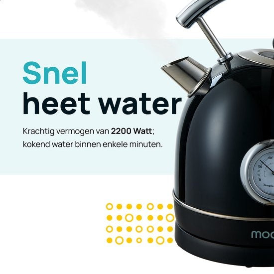 MOA Retro-Wasserkocher Schwarz - Elektrisch - Edelstahl - EK4TB