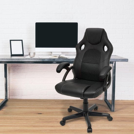 LifeGoods Gaming Stuhl - Einstellbar - Gaming Stuhl - Kunstleder - Schwarz