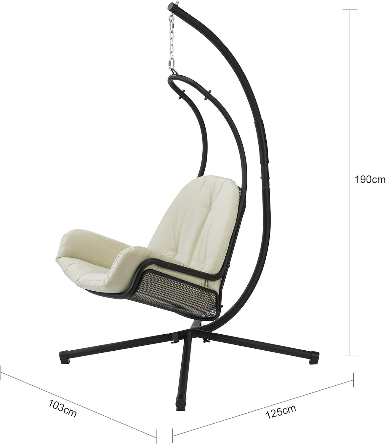 SoBuy Hängesessel inkl. Gestell - Max. 150 kg - 103 x 125 x 190 cm - Creme
