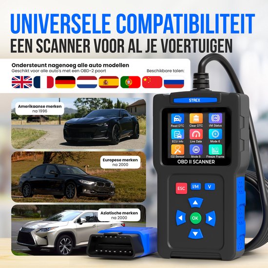 Strex OBD2 Scanner - OBD - Autoauslesung - Fehlerbeseitigung - NL Sprache - Autoscanner - Diagnosegeräte für Autos - Motorfehler