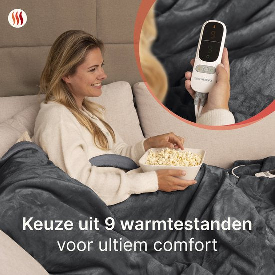 Seranova Heizdecke - Extra Heizdrähte - Premium Modell - 160x120 cm - 1 Person Wärmedecke - Doppelseitiges Fleece Sherpa - Anthrazit