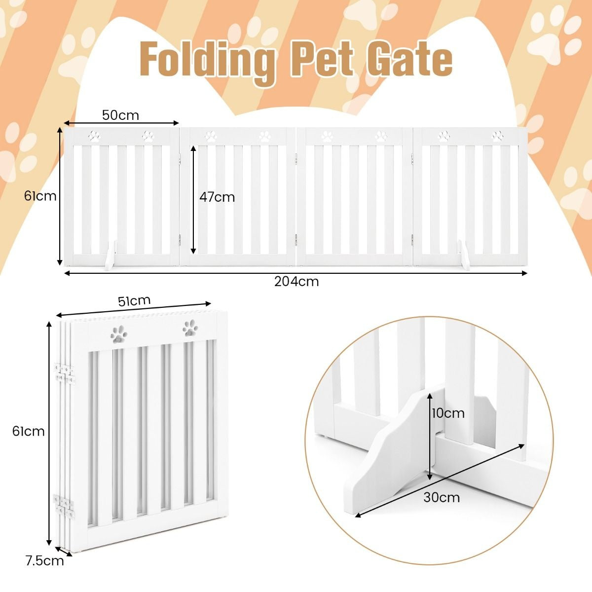 Coast Pet Fence - Holz - 60 cm - faltbar - Weiß