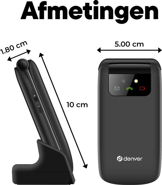 Denver Senioren-Handy 4G – Große Tasten – SOS-Taste – Ohne Smartphone aufwachsen – Ladestation – GSM – Bluetooth – FM-Radio – Vollständig auf Niederländisch und Französisch – Modell 2026 – BAS24800L