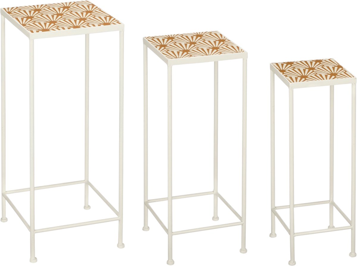 Mica Decorations Odile Beistelltisch 3er-Set - Metall - Braun/Weiß - 28x28x67 cm, 24x24x61 cm, 20x20x55 cm