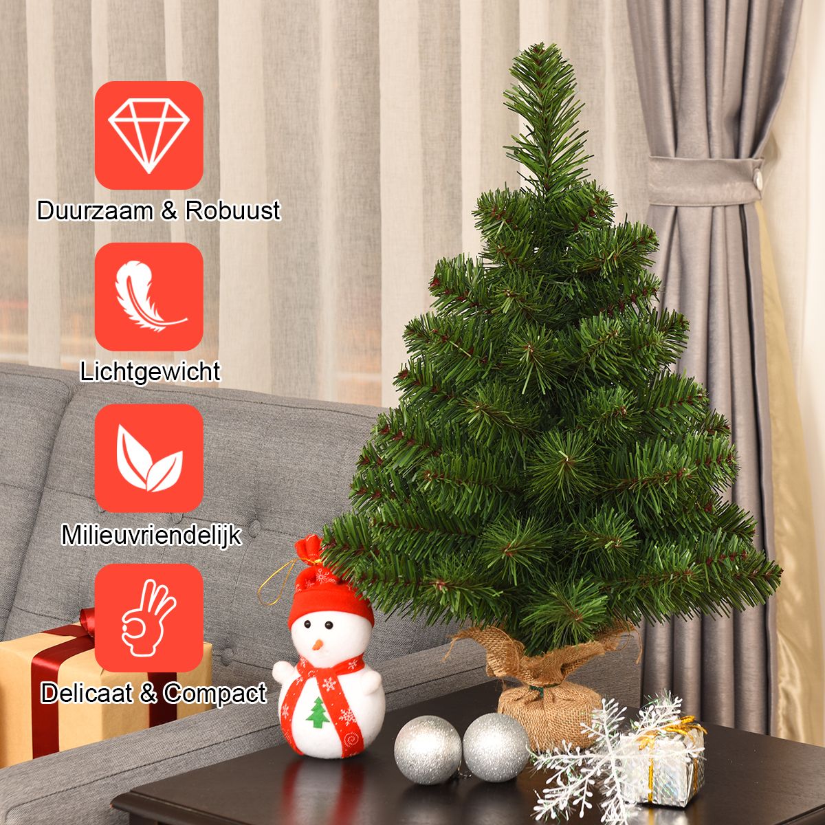 Küste künstlicher Weihnachtsbaum Tannenzweig pvc - 60 cm - grün - Zementsockel - voll naturgetreue Zweige