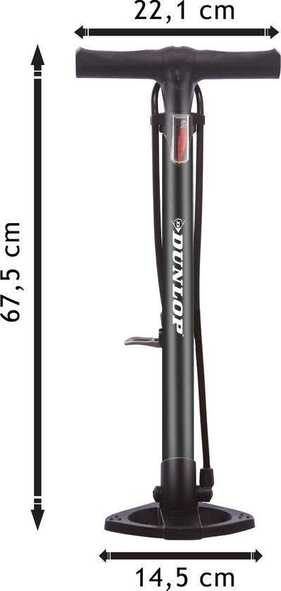 Dunlop Fahrradpumpe - Presta/ Dunlop/ Schrader - mit 2 Adaptern - Standpumpe - 62,5 cm hoch