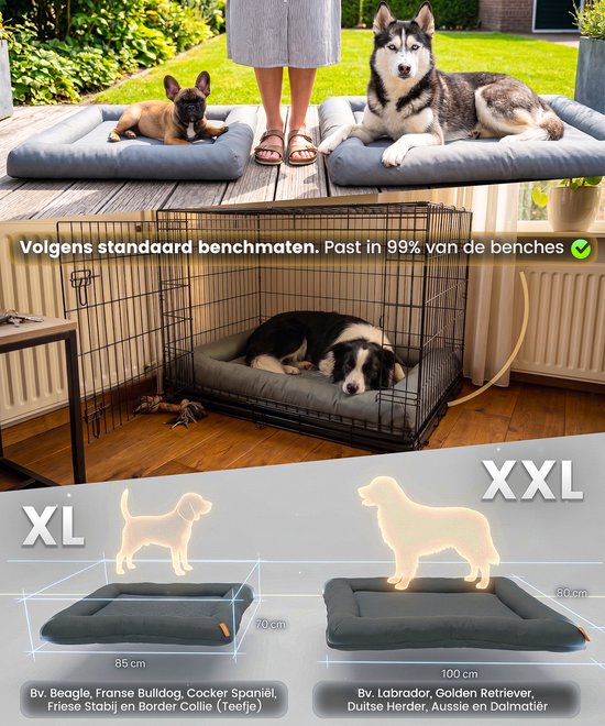 Happysnoots® Orthopädisches Hundekissen – XL-Hundekorb 85 x 70 cm – Waschbares Hundebett – Graues Hundekissen mit Reißverschluss
