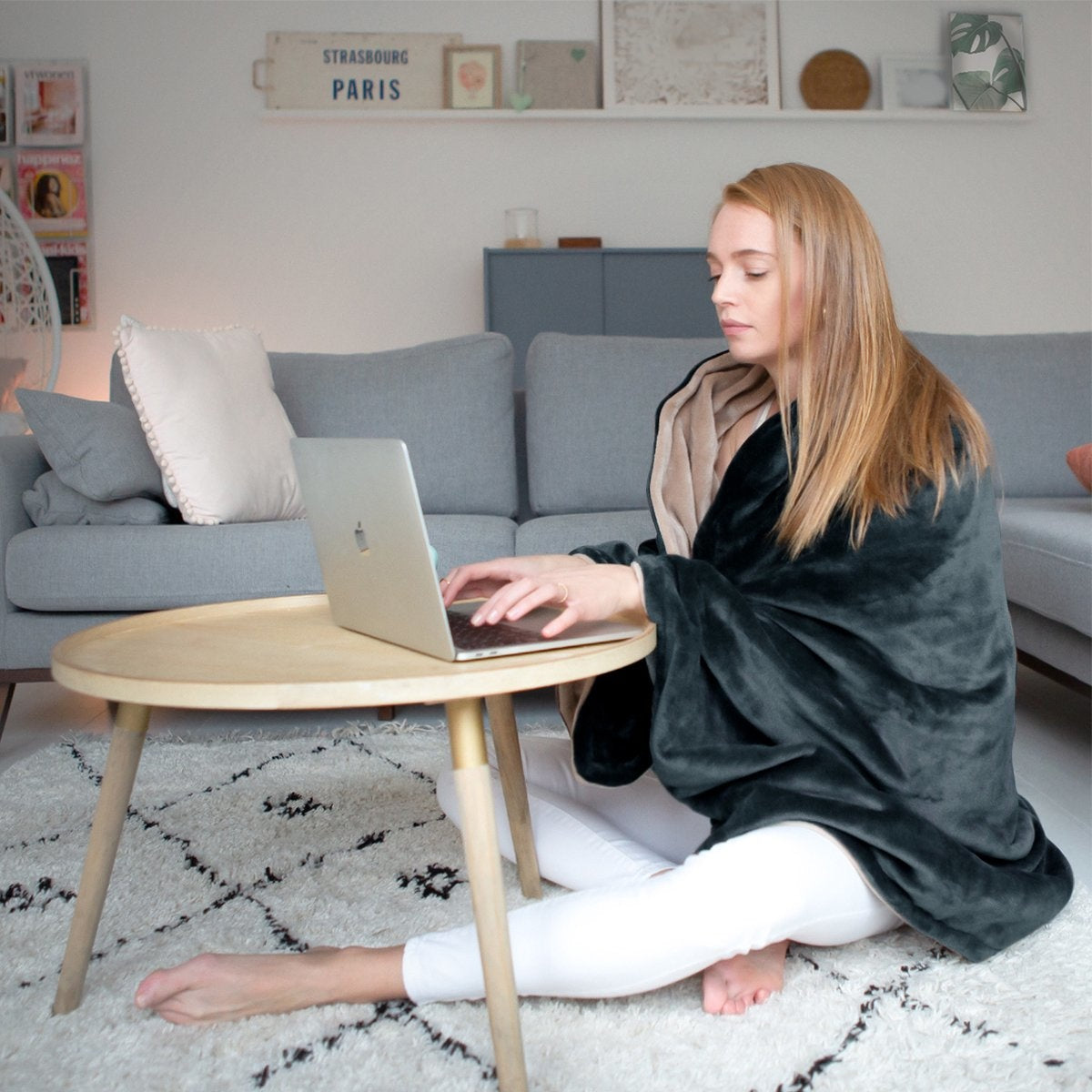 Auronic - Elektrische Wärmedecke mit Timer - 3 Stufen - 160 x 120cm - Anthrazit/ Beige