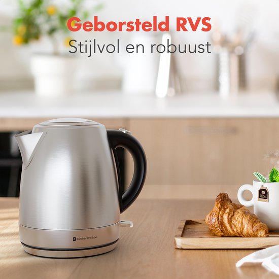 KitchenBrothers Wasserkocher - Elektrisch - 1 Liter - Kleine Campinggröße - Reise-Wasserkocher mit Kalkfilter - rostfreier Stahl