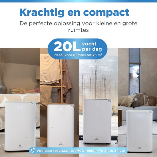 Vibrix DryFlow20 Luftentfeuchter - 20L pro Tag - Wäschetrocknungsfunktion - Energieeffizient - Luftentfeuchter für Bad, Keller, Dachboden & Schlafzimmer - Smart Dehumidifier