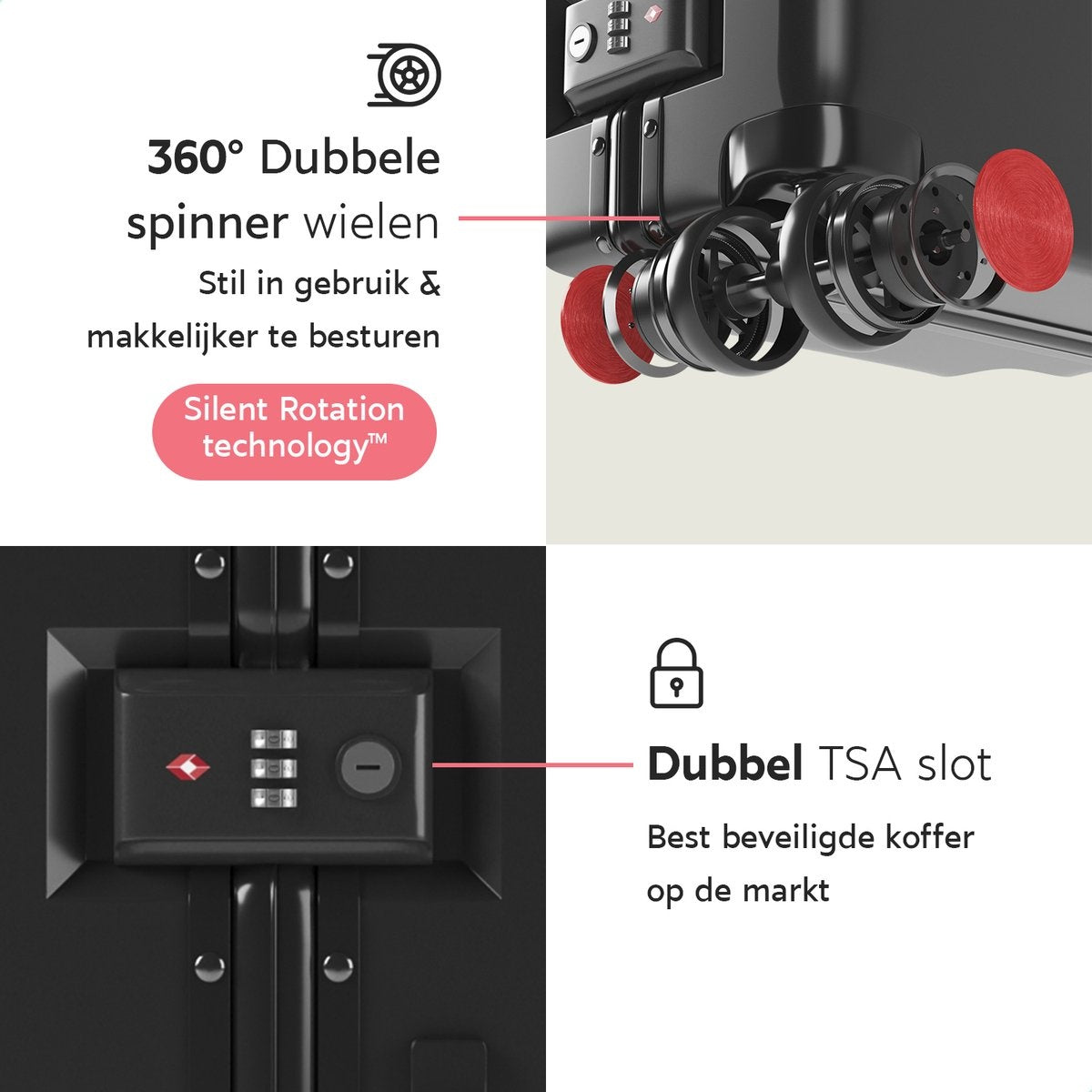 ONYXÂ® Check-in-Koffer 65L - TSA-Schloss - Spinner-Räder - leichter Trolley - Aluminium-Verschluss - Schwarz