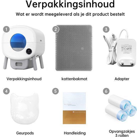 Selbstreinigende Katzentoilette – Automatische Katzentoilette mit großem Fassungsvermögen – XXL 95 l – Elektrische Katzentoilette – inkl. App-Steuerung, Katzentoilettenmatte und 3 Rollen Auffangbeutel