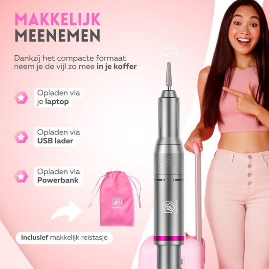 Beeperfect® Elektrische Nagelfeile Advanced - Nagelfräse - Maniküre- und Pediküreset - 35.000 U/min - 26 Bits und 66 Schleifwalzen
