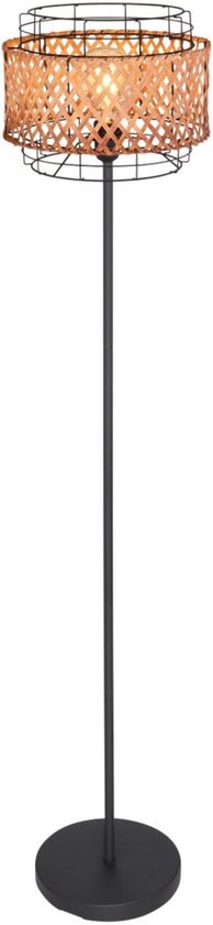 Stehleuchte GINA Metall 151.0cm Matt Schwarz | Bambus E27 1-Leuchtmittel