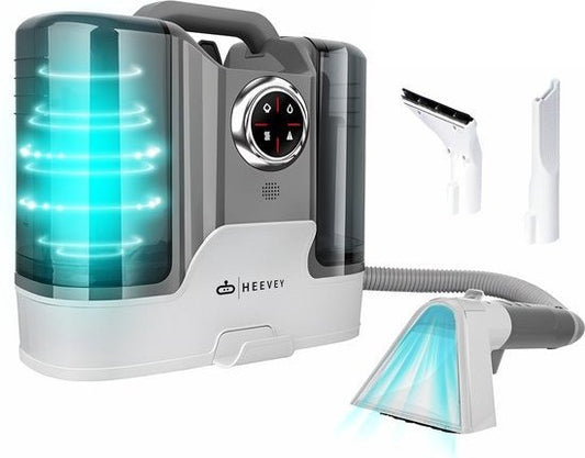 Heevey - Dampfreiniger - mit 100° Grad Dampffunktion - 3 Aufsätze - 1800ml Wassertank - Grau