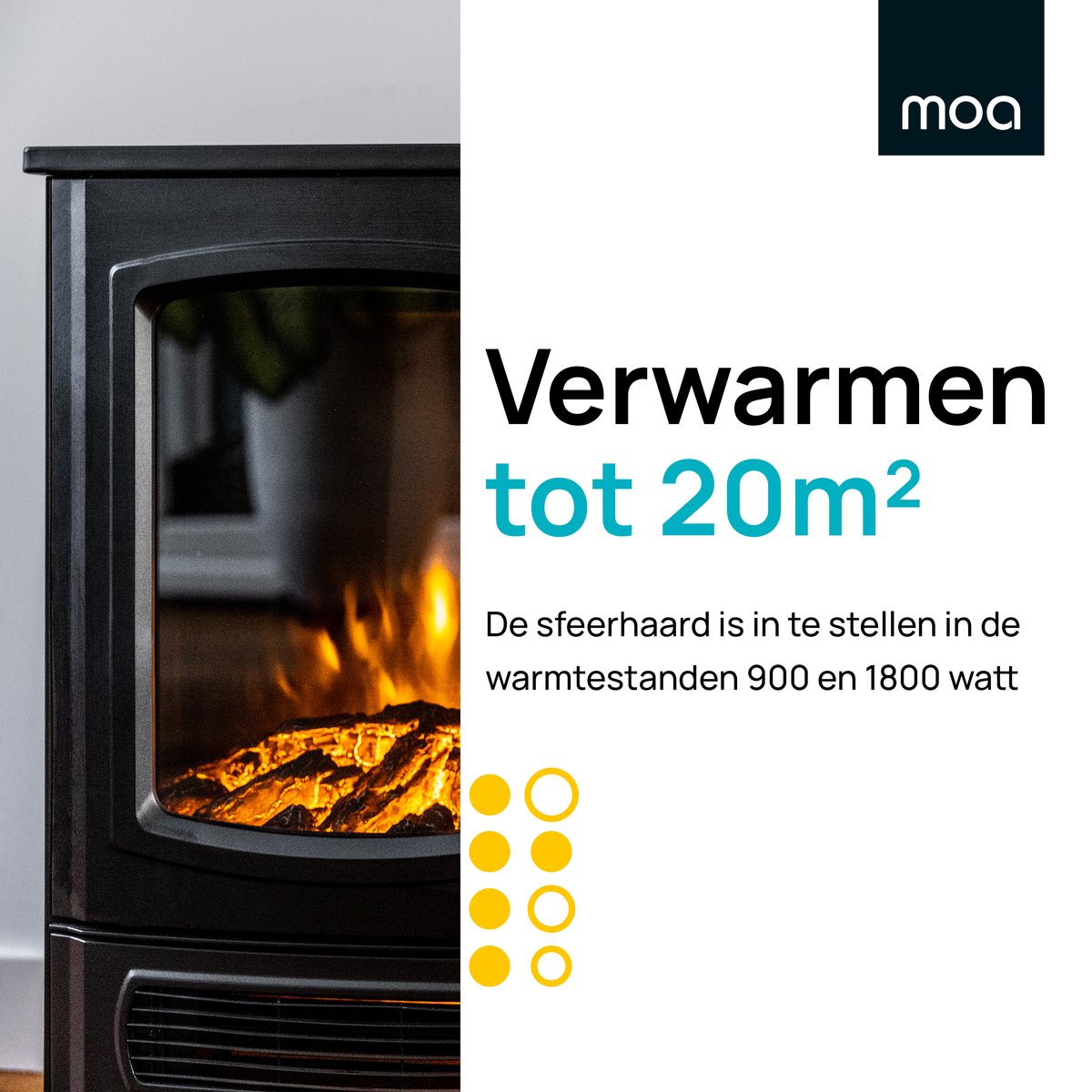MOA Elektrischer Atmosphären-Kamin - Freistehend - 1800W - Realistischer Flammeneffekt - Kamin - Schwarz
