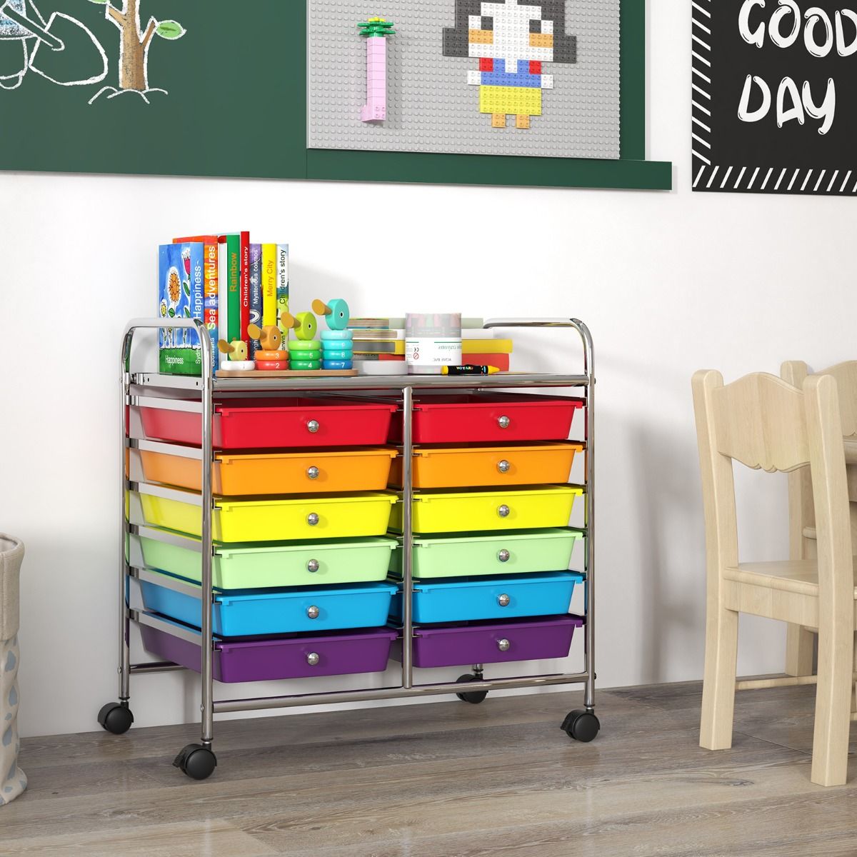 coast 12-Schubladen-Rollcontainer - 64x38x62 cm - mehrfarbig - Metallrahmen mit PP-Schubladen