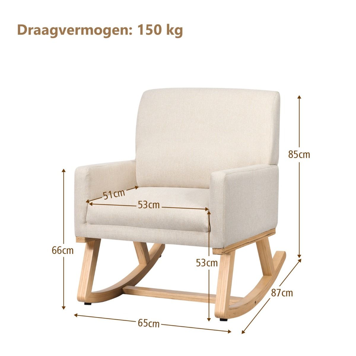 Coast Gepolsterter Schaukelstuhl Relaxsessel Beige 67 x 87 x 85 cm - Massivholzrahmen, Moderner Mid-century Freizeitstuhl