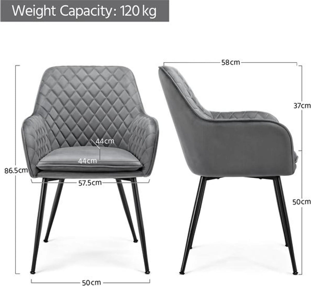 Yaheetech Esszimmerstühle, 2er-Set – Hellgrau – Samt – Mit Armlehnen – 120 kg – 57,5 x 58 x 86,5 cm