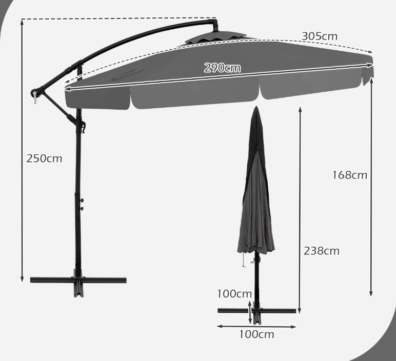 Coast Floating Parasol 305 cm mit Schutzhülle und Volant - Grau