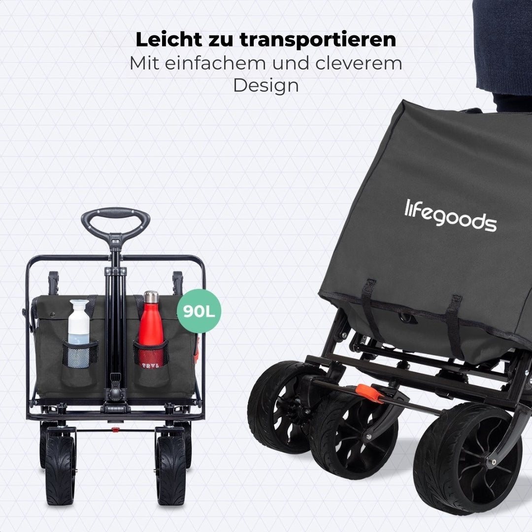 LifeGoods Wagon - faltbar - bis zu 120KG - 90L - waschbares Polyester - 120x80cm - Grau