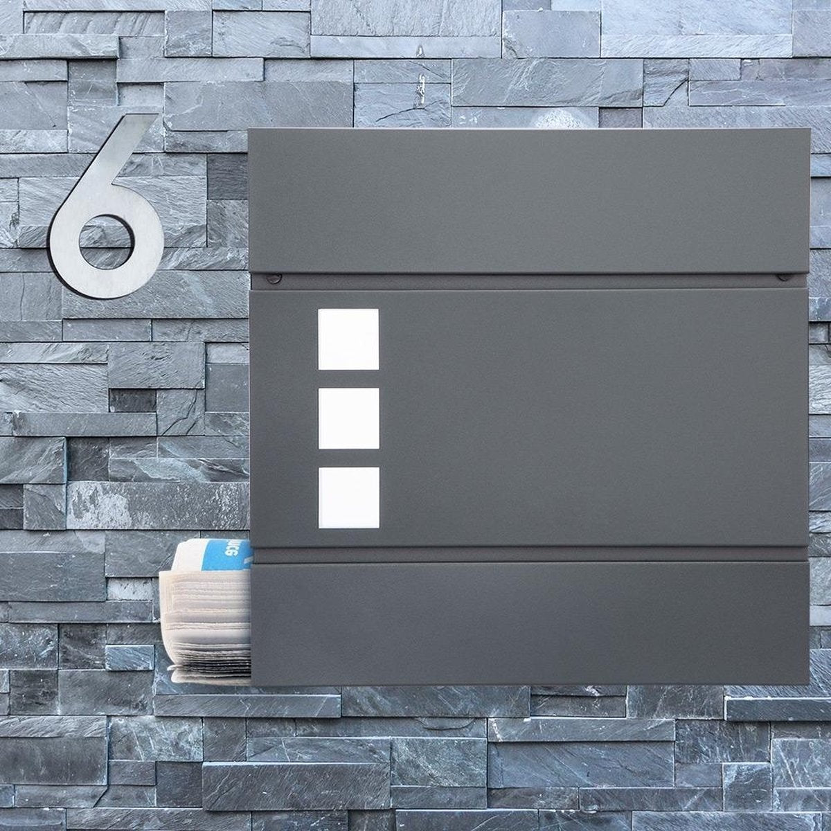 Monzana Design-Briefkasten mit Sichtfenster in Anthrazit