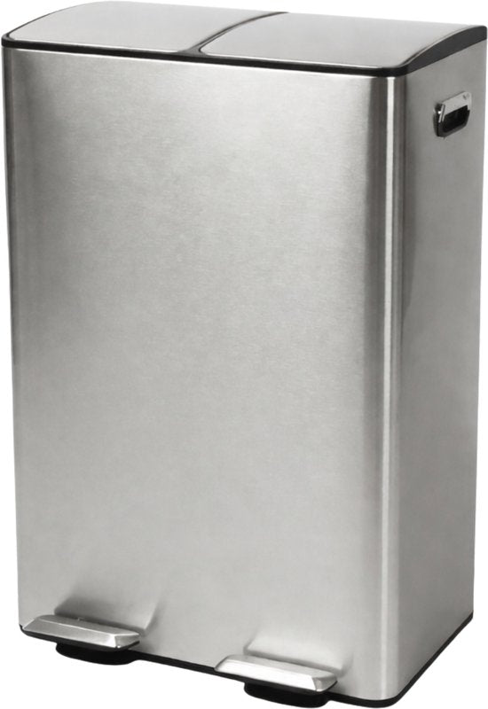Bayt Mülleimer - Mülleimer 60 Liter (2x30) - Mülleimer 60 Liter - Treteimer 60 Liter - Mülleimer Mülltrennung - Mülleimer 2 Fächer - Mülleimer - Edelstahl - Silber