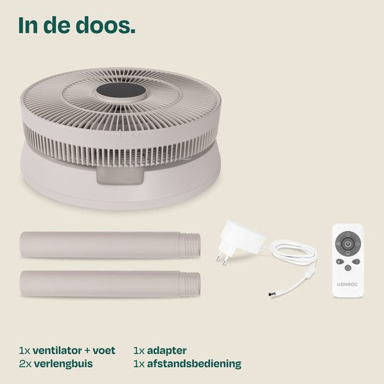 VONROC BREEZE Kabelloser Ventilator – Flüsterleise (<44 dB) – 24 Geschwindigkeitsstufen – leicht und tragbar – 3 Windmodi: Natürlich, Schlaf, Normal – Modular: Tisch- und Standventilator – Luxuriöses Touch-Display – Inkl. Fernbedienung – Beige