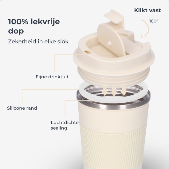 Castagnola Thermosbecher - Kaffeebecher To Go - Reisebecher für Kaffee und Tee - Teebecher - 380 ML - Edelstahl - Offwhite