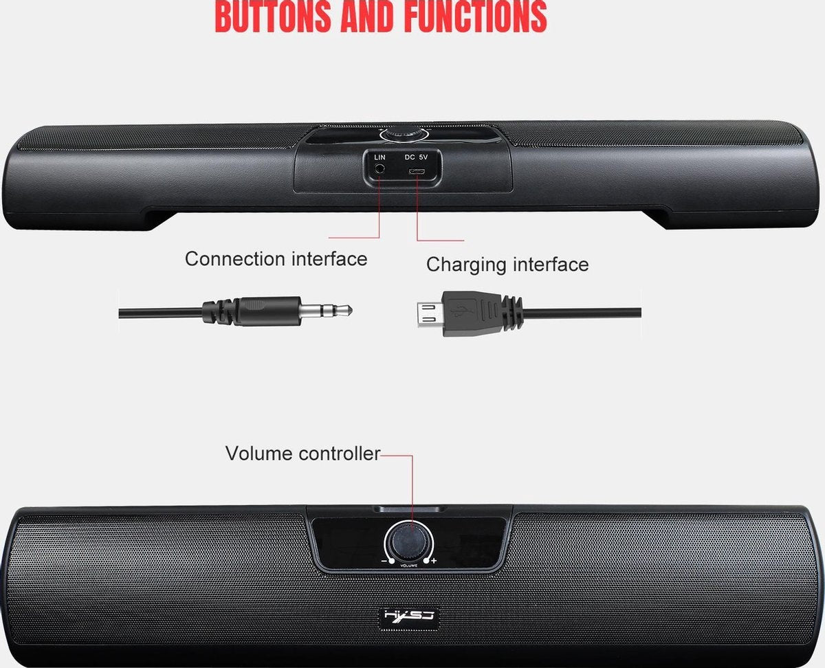HXSJ Q3 Soundbar PC-Lautsprecher - USB - für Desktop-Computer / Notebooks / Smart-TVs / Projektorgeräte - Schwarz