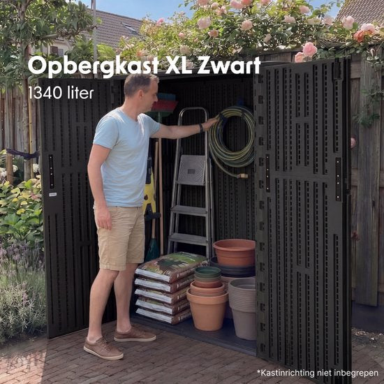 LifeGoods Gartenkabinett Vertikal - 1340L - Aufbewahrungsschrank - Wasserdicht & UV-beständig - Gartenkiste - Schwarz