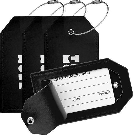 TRVLMORE Gepäckanhänger - Leder - Für Koffer und Taschen - 4 Stück - Schwarz