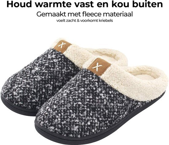 Hausschuhe Damen - Hausschuhe - Größe 40/41 - Schwarz/Grau - Rutschfest - Comfeet
