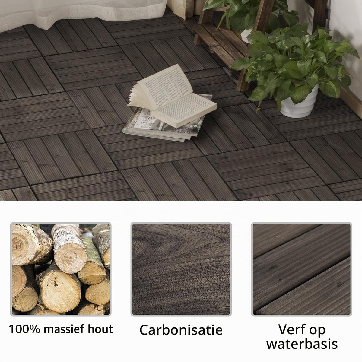 Yaheetech Terrassenfliesen aus Holz 30 x 30 cm – 27 Stück – 2,6 m² – Schwarz