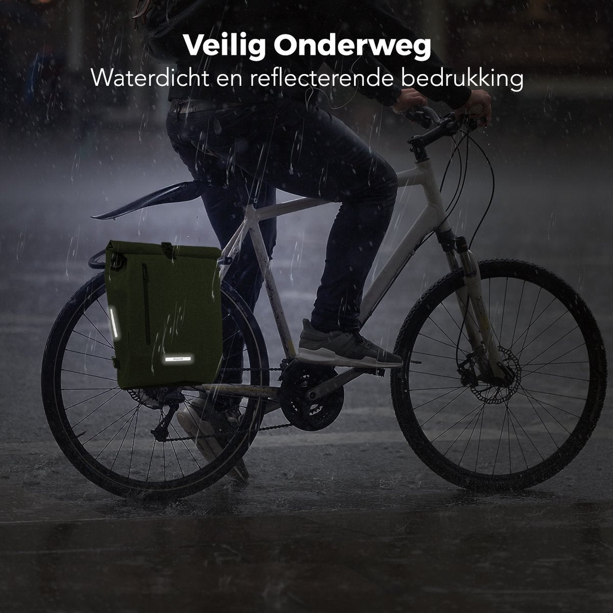 LifeGoods Single Bicycle Bag - Kompakt - Umhängetasche und Rucksack - 25L - Runder Gepäckträger - Wasserdicht - Olivgrün