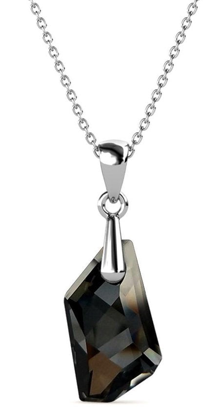 Yolora Damen Halskette mit Anhänger und schwarzem Kalpa Camaka Kristall - Farbe Silber - 18K Weißgold vergoldet - Geschenkbox - Geschenk zum Muttertag