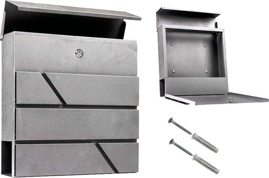 BRASQ Hängebriefkasten Grau Deluxe - Wandbriefkasten mit Schloss und Zeitungsfach - Inkl. Befestigungsmaterial & 2 Schlüssel - Briefkasten - Briefkasten - Edelstahl