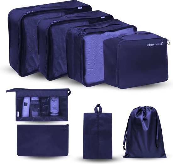 Comfytravel Packing Cubes Set - Koffer / Rucksack Reiseveranstalter - Reisezubehör - Wasserdicht / 8 Stück - Dunkelblau