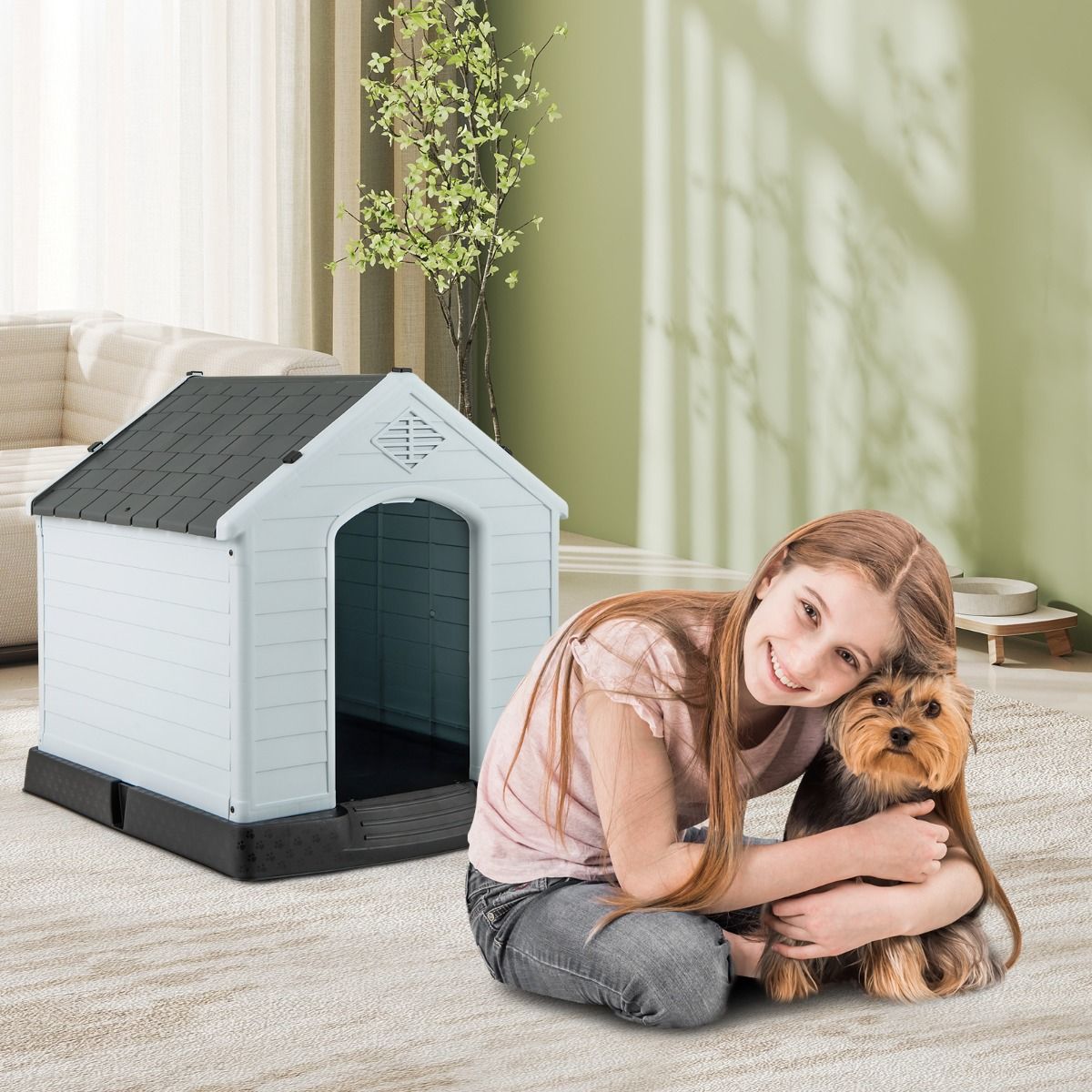 Coast Hundehütte aus Kunststoff – erhöhter Boden – wasserdichtes Dach – grau – 70 x 65 x 71,5 cm