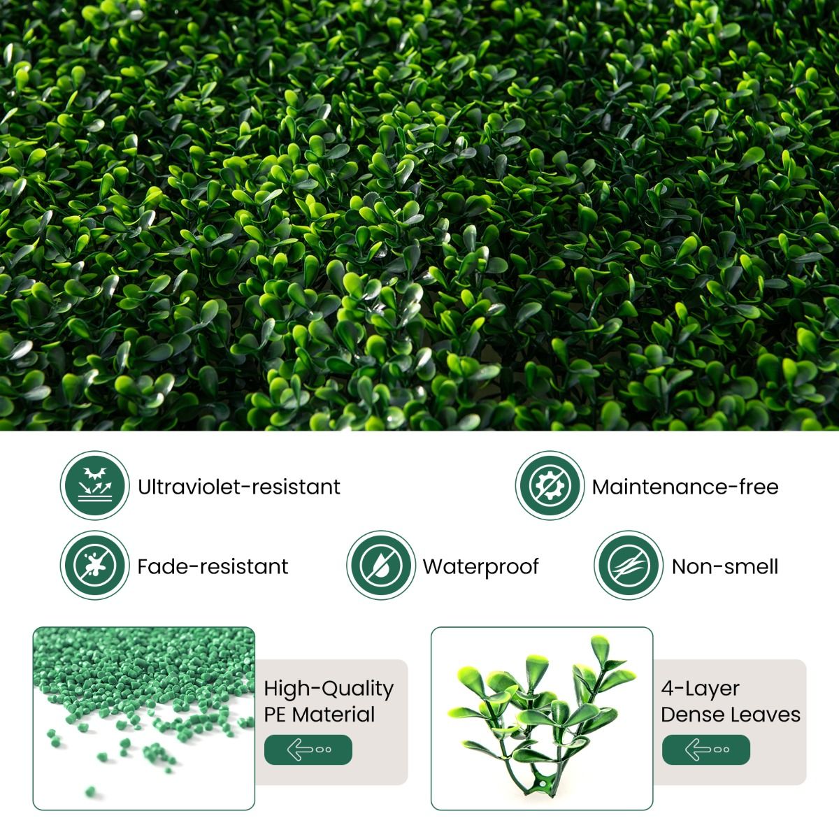 Coast Artificial Grass Wall Panels 12 Stück 50 x 50 cm Grün - Imitation Gardenia Topiary für Privatsphäre und Dekoration