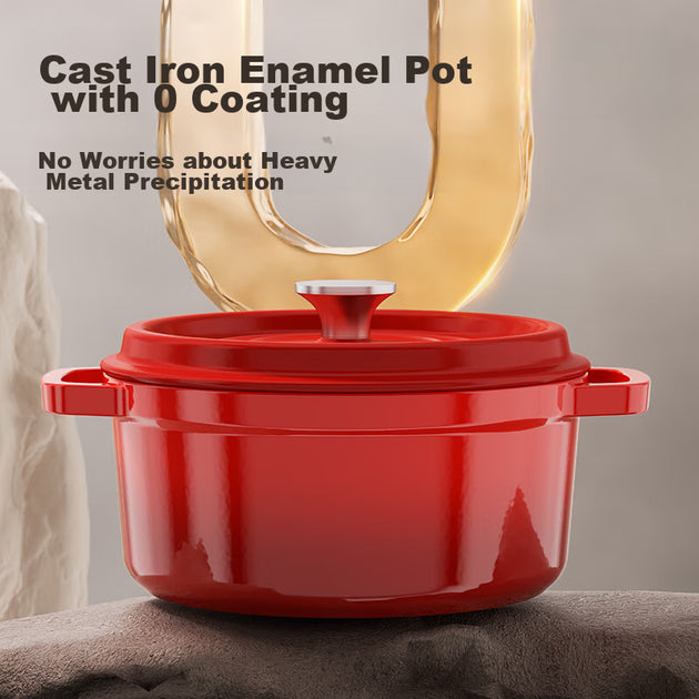 COOKER KING Emaillierter Suppentopf und Stieltopf aus Gusseisen, 24 cm – Chinesisches Rot – Gusseisen und Emaille