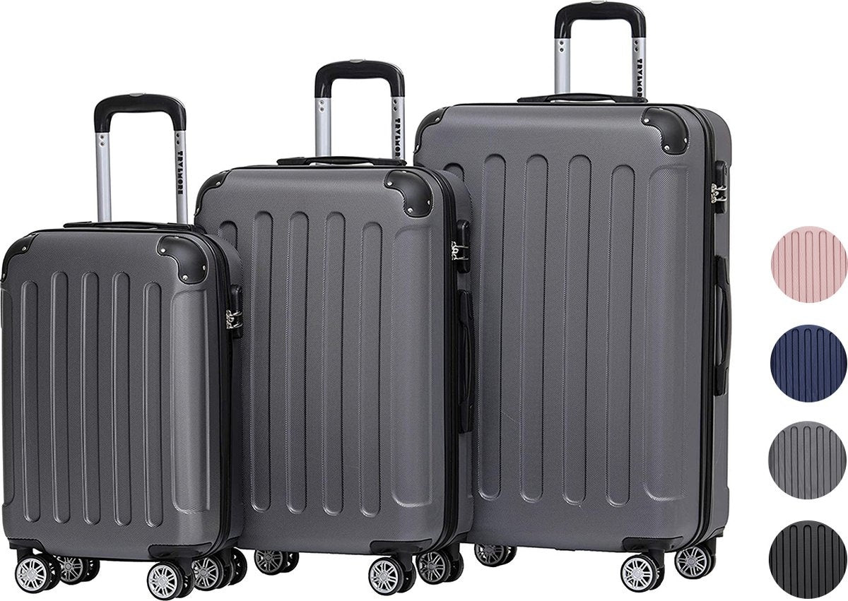 TRVLMORE - Kofferset - 3 Stück - 38L (Handgepäck) + 70L + 110L - Dunkelgrau