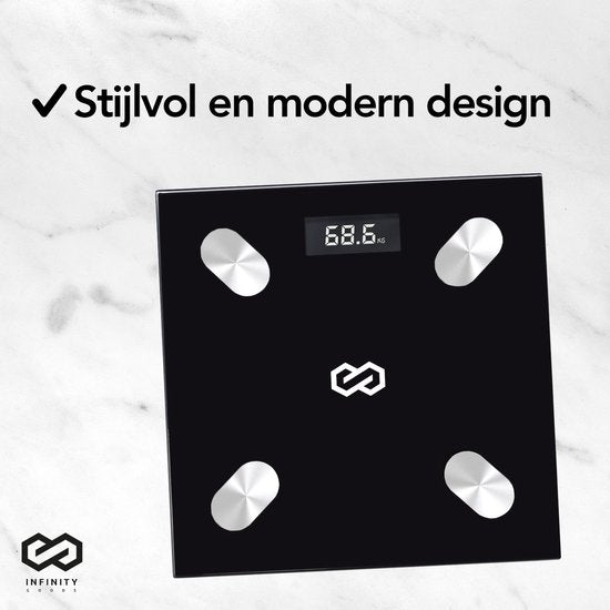 Infinity Goods Digitale Personenwaage mit App - Intelligente Waage mit Körperanalyse - Schwarz